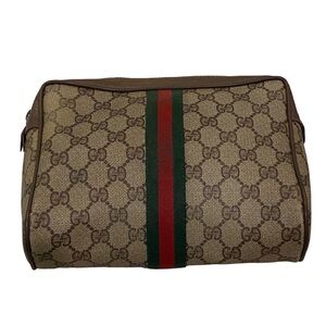 Vintage signature canvas toiletry bag pouch clutch 60s 70s red green stripe